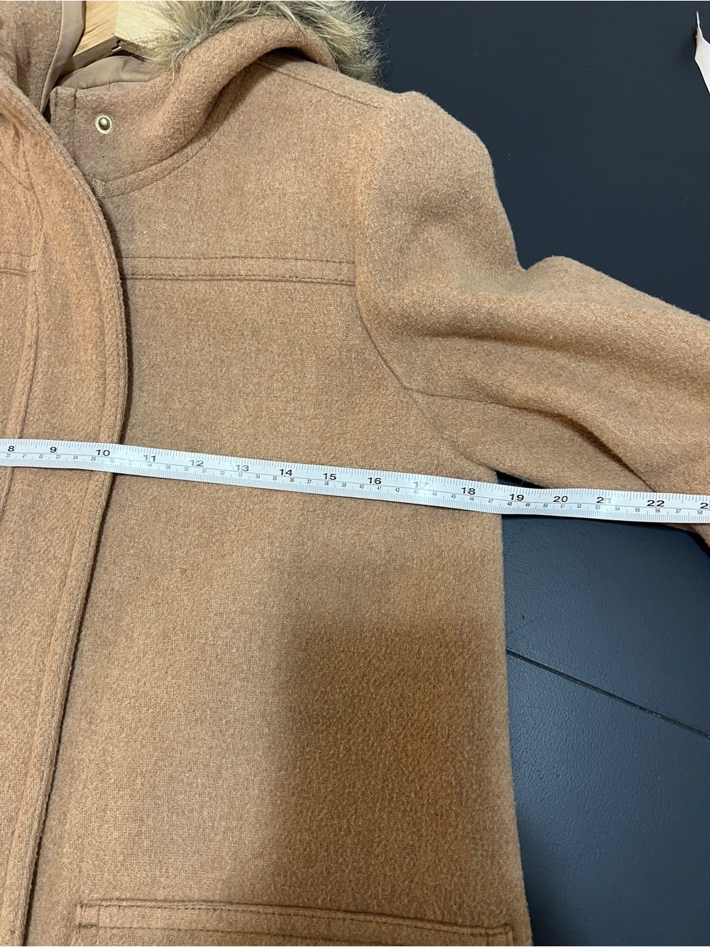 J. Crew Wool Blend Camel Hooded Coat- Size 2 - Picture 13 of 15